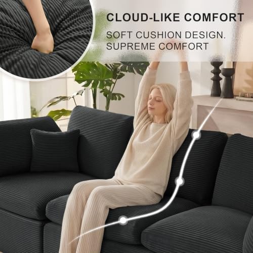Image of 78 inch Loveseat Sofa, Small Boneless Couch for Living Room, Black