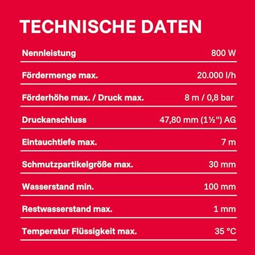 T.I.P. Edelstahl Schmutzwasser Tauchpumpe Duo-Ring, 20.000 l/h, 800W, Flachsaugend, 30mm Korngröße, 8m Förderhöhe, IPX DUO Effizient, Zuverlässig, MAXIMA 350 IPX DUO, 30274