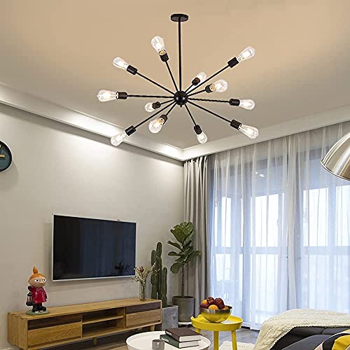 One-Day Sale: Up to 60% Off Sputnik Chandelier Lighting Mid Century Pendant Lighting Semi Flush Mount Ceiling Light Fixture for Kitchen Dining Room Living Room Foyer(Black 12 Light)