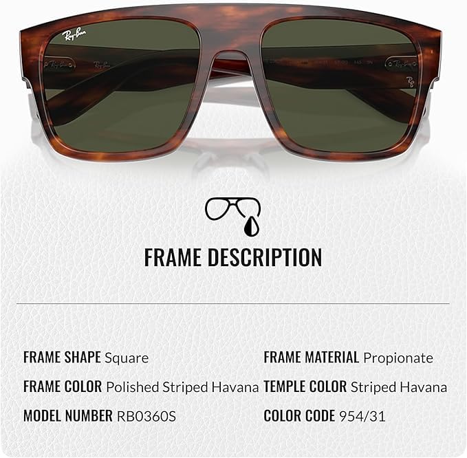 Image of Ray-Ban RB0360S DRIFTER Square Shaped Sunglasses for Men & Women with Official RAYBAN Eyewear Kit