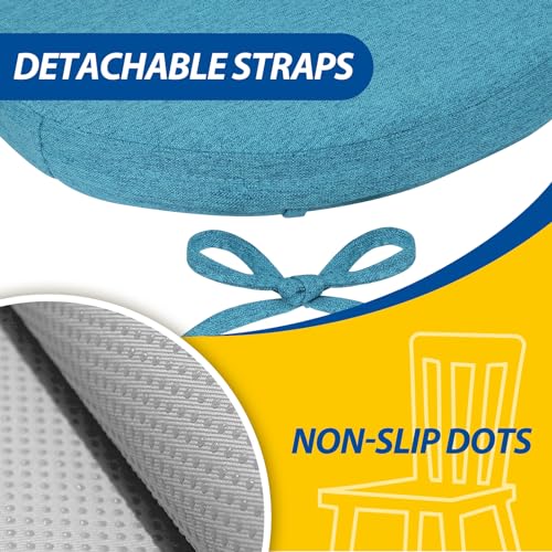 Image of AAAAAcessories D-Shaped Chair Cushions, 2 inch Thick Dining Chair Pads with Ties and Removable, Machine-Washable Cover, 17 inch x 16 inch, Set of 2, Teal