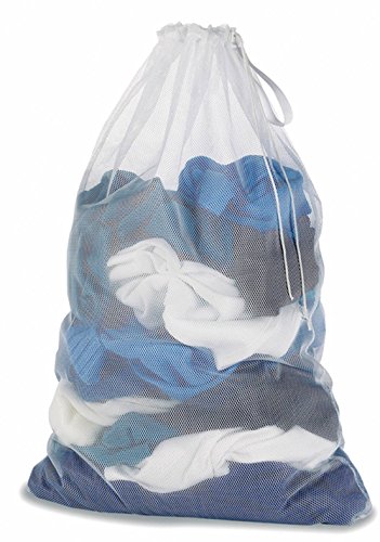 Large Mesh Drawstring Travel Laundry Bag Polyester White 1 Pack Durable,Reusable,Foldable,Heavy Duty Storage Hanging Apartment Commercial Wash Bag For Delicates Clothes,Dirty Garment,Socks,Blouse #TOP22