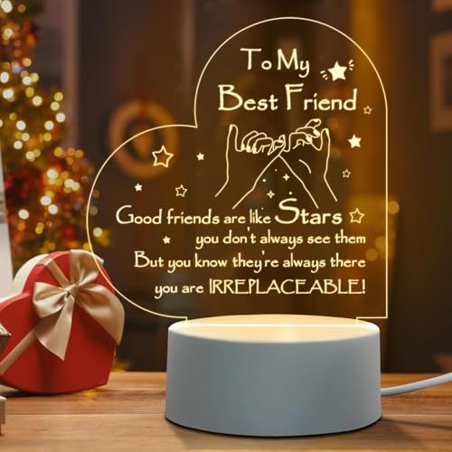 Image of Friendship Night Light - Engraved, Warm White LED, Plastic, Clear, Vintage Style, Tabletop, Indoor Use