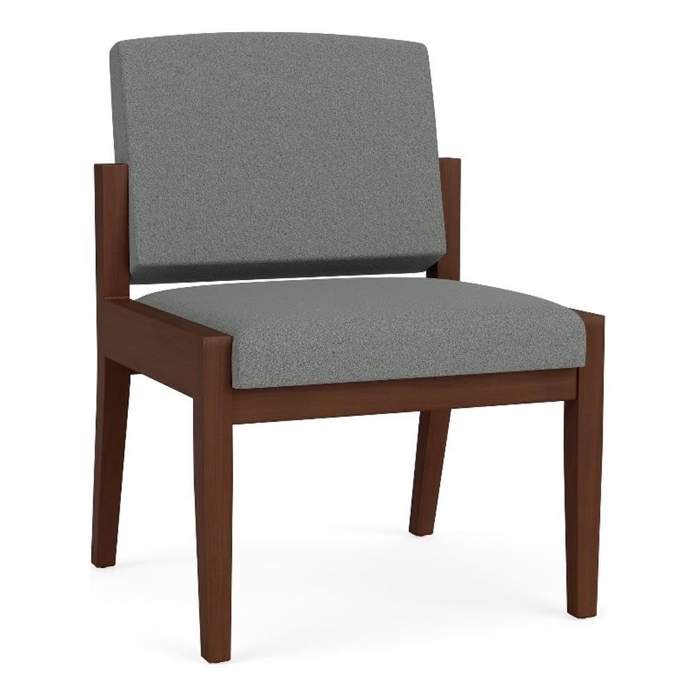 Lesro Amherst Wood Reception Waiting Armless Guest Chair/Walnut Wood/Light Gray