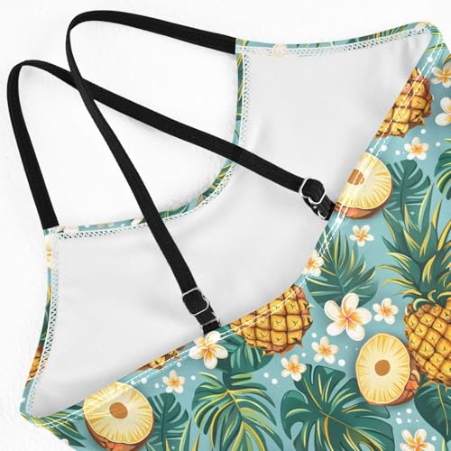 senya Girls Swimsuits One-Piece Swimwear Tie Bathing Suit Beach Summer Round Neck 5-6T Blue Pineapples Tropical Leaves4
