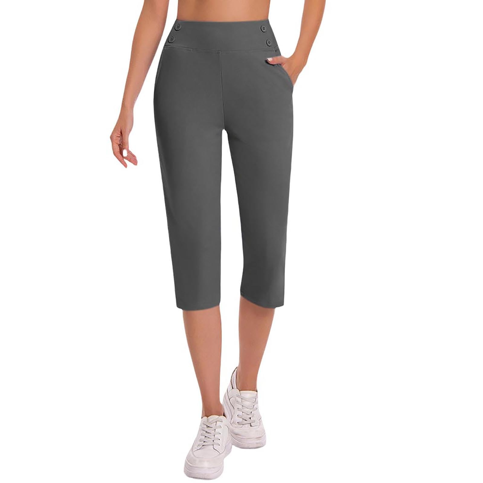 Work Pants for Women Summer High Waisted Stretchy Capris Dressy Casual Golf Capri Pants Pull On Slacks with