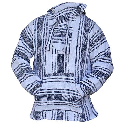 Mexican Baja Hoodie Sweater Jerga Pullover Gray White Unisex (X-Large) Cover