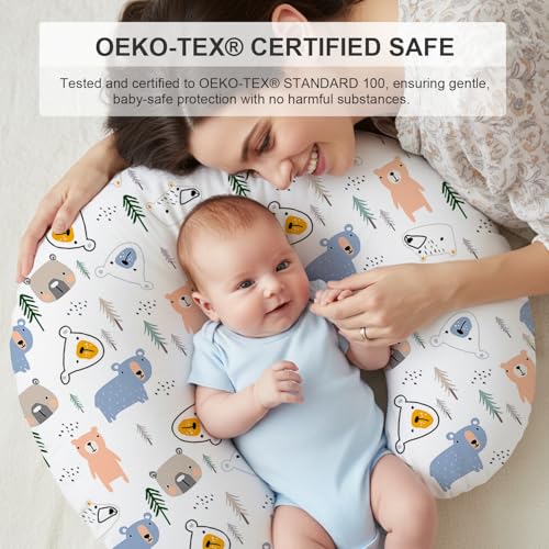 Image of Little Grape Land Nursing Pillow Covers 2 Pack, Soft & Breathable Removable Breastfeeding Pillows Covers for Feeding Pillows, Nursing Pillow Slipcover for Baby Girls Boys, (Animal & Bear