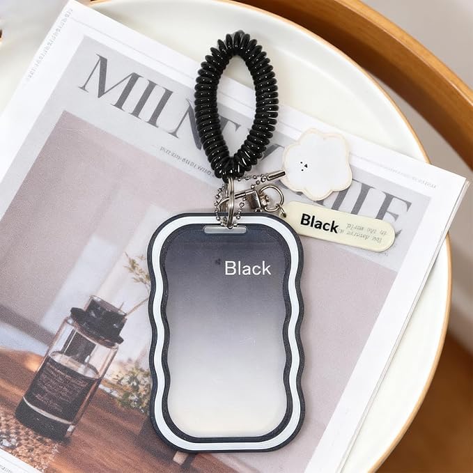 Image of Street27 Cloud Shape Photo Card Holder with Keychain Pendant | Transparent ID Badge Case with Wrist Strap | Silicone Protective Card Cover for Office, School & Travel (Black)
