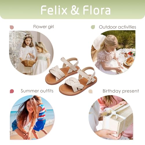 Image of Felix & Flora Toddler Girl Sandals -Flower Girl Dress Shoes Open Toe Little Kid Flats
