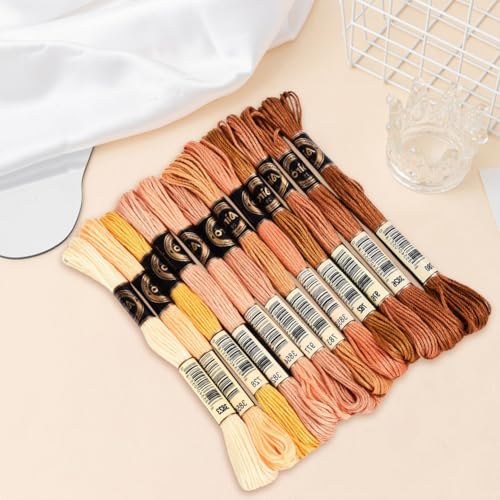 Image of 105 Yards 12 Skeins Gradient 6 Strands Earth Color Friendship Bracelet Threads String Polyester Variegated Embroidery Floss Cross Stitch Thread Assorted Bulk for Hand Sewing Making Supply