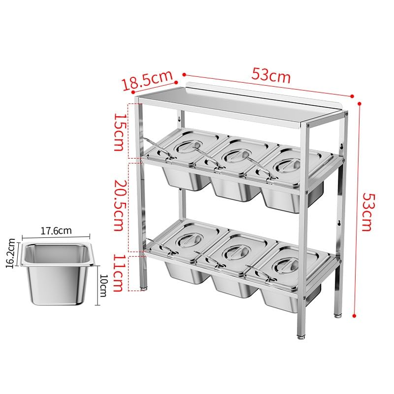 Étagère à épices en acier inoxydable, distributeur d'assaisonnements et sauces, pour buffet et cuisine, garde-manger, présentoir à fruits (argent-D, 53 x 18,5 x 53 cm)