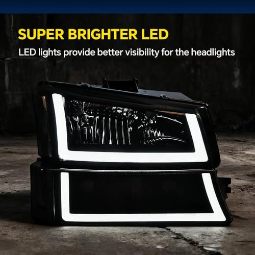 Image of GRAND ORANGE LED DRL Headlight Assembly Fit Chevy Silverado 1500 2500 3500 HD 2003-2006, Fit Chevy Avalanche 1500 2500 03-06 GM250222, GM2503224, 10396913 Smoky lens Black Housing Clear Reflector