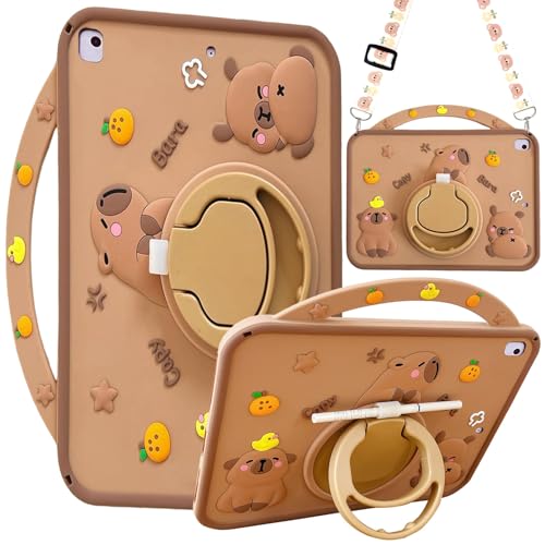 A-BEAUTY Custodia Bambini Compatibile con iPad 9,7 Pollici (6a/5a Generazione 2018/2017) / Pro 9.7/ Air 2/Air, Antiurto Capybara Cover con Portapenna, Supporto per Maniglia, Tracolla