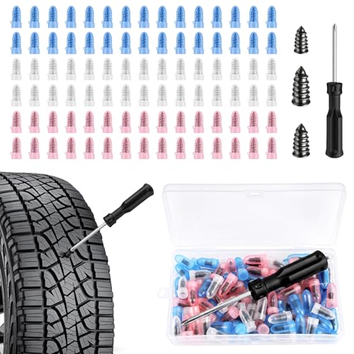90pcs Screw in Tire Plugs Kit 3 Sizes Car Tyre Plugs with Storage Box Tubeless Tyre Puncture Repair Kit for Car Fast Tire Repair Nail Tool Universal Tyre Repair Nails for Auto Car Motorcycle