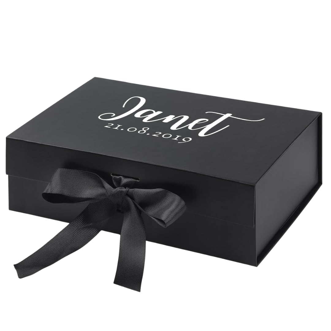 Trendi Personalised Gift Box with Ribbon & Magnetic Closure Available in Medium & Large, Black & White – Keepsake Box for Birthday, Wedding, Bridesmaid, Groomsmen — image 1