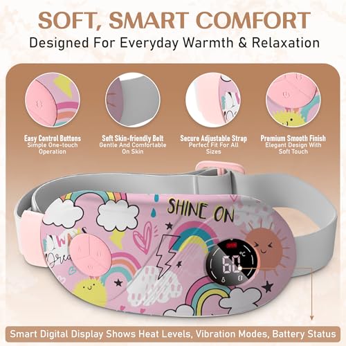 Image of BRONTIX Period Cramp Relief Massager for Women | Portable Cordless Menstrual Pain Relief Heating Pad with 6 Heat & Massage Modes | Electric Periods Cramp Massager | Perfect Gifts for Woman (Love cloud)