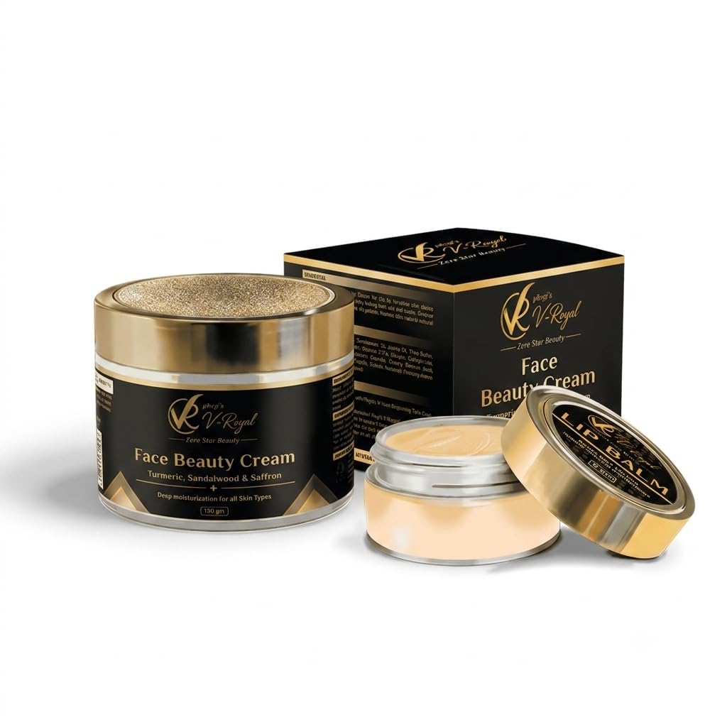 V-Royal Golden Glow Duo - Face Cream & Lip Balm Combo | Deep Moisturising, All Skin Types, Includes Lip Balm, Herbal Ingredients, 150 gm-image-5