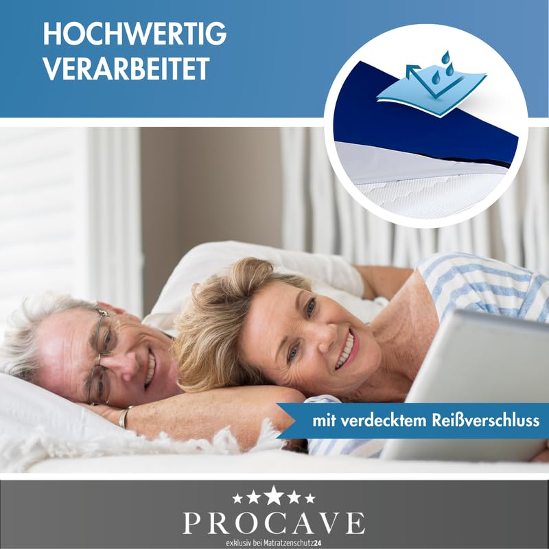 PROCAVE - Coprimaterasso Impermeabile in Blu, Traspirante e Lavabile, 80 x 190 cm, per Materasso Altezza 22 cm, Made in Germany
