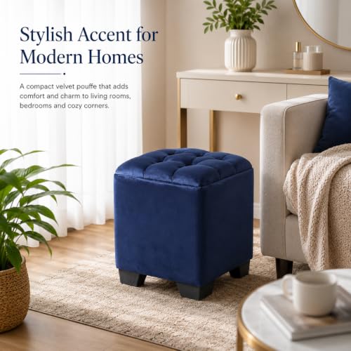 Image of ShadowKart Velvet Cube Ottoman | Seating Stool for Living Room | Soft Cushioned Footrest Stool with Durable Plastic Legs | Multipurpose Seating & Pouffe Home Decor, 12x12x14 inch (Royal Blue)