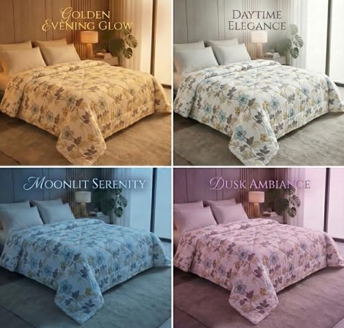 Image of VAS COLLECTIONS 220 GSM Reversible Microfiber AC Comforter /Duvet | Floral Pattern, 3-Layer Quilted All-Season Blanket for Double Bed (250 x 225 cm) | 2 kg (Pearl Aqua White, Double)