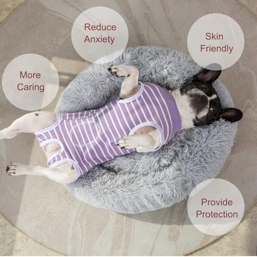 Image of Recovery Suits for Small Dogs, Dog Cat Surgery Suits Prevent Licking Double Care Abdominal Protection Onesie for Female Male (Purple, Small)