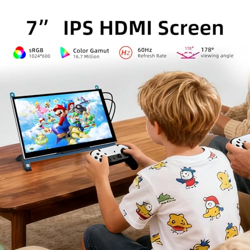 Image of 7 Inch Screen for Raspberry Pi, 1024x600 IPS HDMI Capacitive Screen LCD Display, Mini Portable Monitor Compatible with Raspberry Pi 5 /4 /3 BB Black Banana Pi Win11 /10 /8 /7 (Non-Touch)