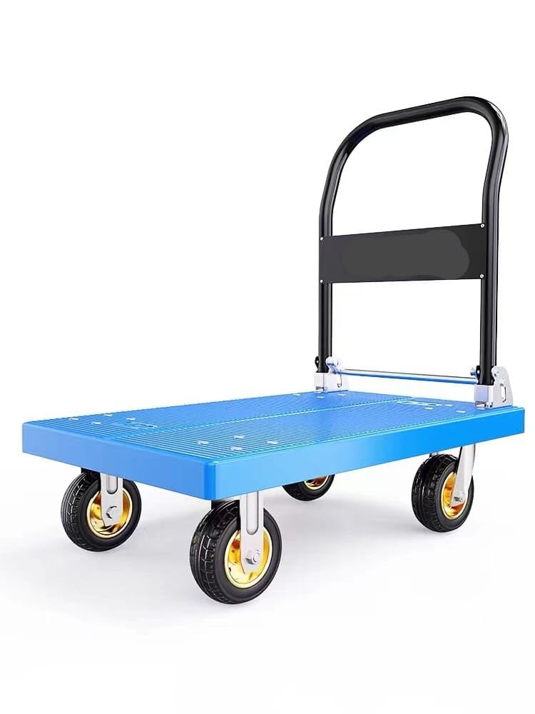 Nutronics® NS HT-200kg Capacity Plastic Foldable Platform Trolley for Heavy Weight/Material Handling Goods Trolley for Home, Office, Warehouse & Industries with 4 inch Rubber Wheel (Size : 72x46)