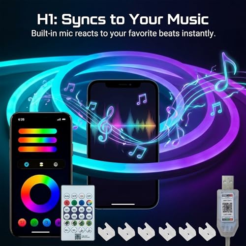 Image of 5M Smart RGB Neon LED Strip Light - App & Remote Control, Music Sync Rope Light with 16M Colors, RGB IC LED Strip for Room, Gaming Setup, TV Backlight, Party & Home Decor