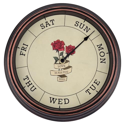 Foxtop Day of The Week Wall Clock for Seniors Classic Silent Day Wall Clock for Office Home Ideal Retirement Gift for Men & Women (14 Inch Bronze)