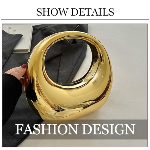 Women's Gold Acrylic Moon Shape Evening Clutch Purse Fashion Y2K Mirror Hobo Handbag for prom Party (Golden)