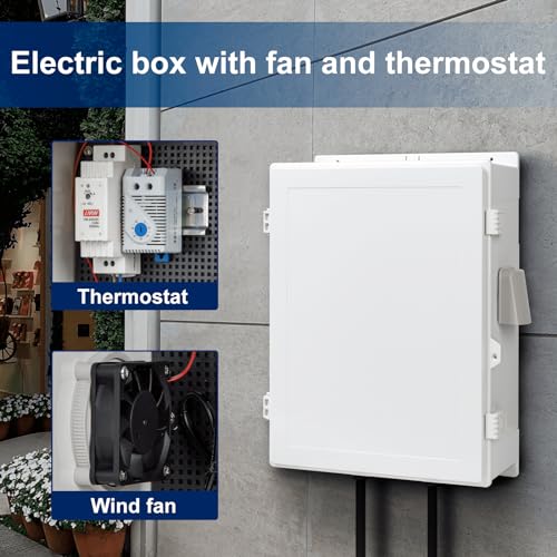 Image of Namunanee Outdoor Electrical Box with Thermostat and Fan, ABS Water Resistant Enclosure with Internal Mounting Panel & Hinged Cover, 18.1 inch H* 12.6 inch L* 6.3 inch W, Plug & Play.