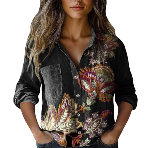 Camicia a maniche lunghe da donna con stampa retrò camicetta