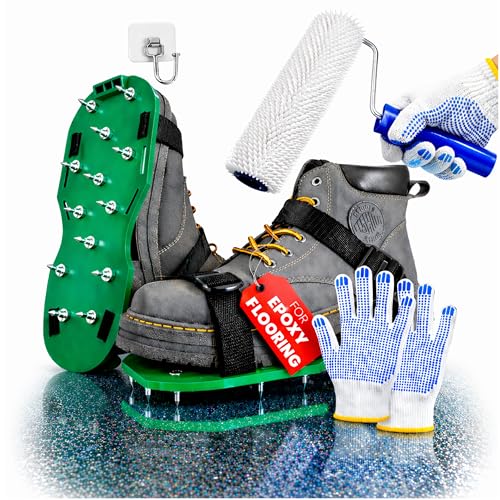 Premium 9 Inch Spiked Roller for Self Leveling Compound Epoxy Shoes Spikes Flooring Garage Kit & Concrete Cement Follower Floor Paint Includes Dotted Gloves Screed Decking j Roller Tiling on a Roll