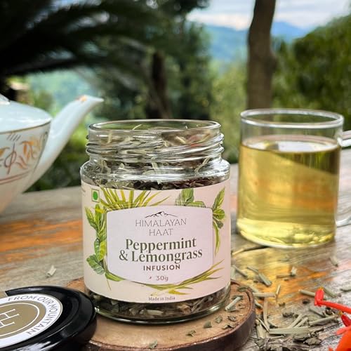 Image of Himalayan Haat Peppermint & Lemongrass Infusion - Caffeine-Free Herbal Tea Blend | Boosts Metabolism, Fights Cold & Flu, Aids Digestion | 30g