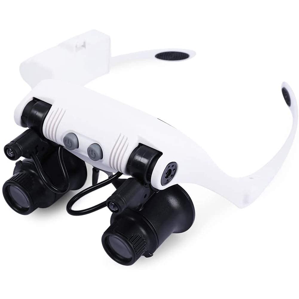 asdchZen Dental Loupes,Binocular Loupes,Head Mount Magnifier,10X 15X 20X 25X Double Eye Head Wearing Magnifying Glasses Jeweler Watch Clock Repair Magnifier Loupe With 2 Light