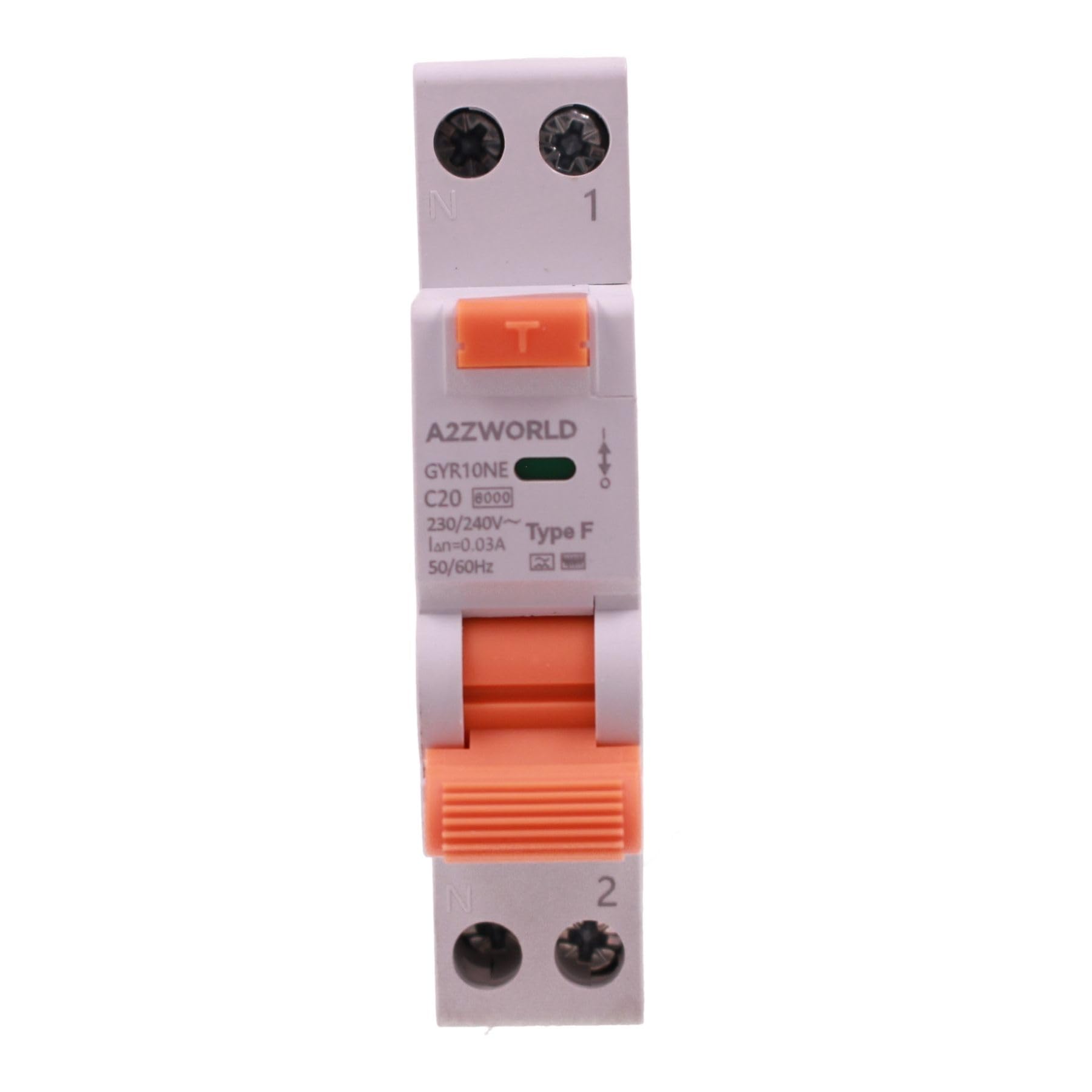 RCBO Type F Slim 20 A C20 Interrupteur différentiel magnétothermique classe F 1 module, courbe C 1P + N 6 kA 30 mA, pour installations d'équipements électroniques modernes