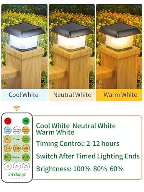intelamp Solar Post Cap Lights Fence Deck LED Lighting 3x3 4x4 5x5 6x6 Warm White Light