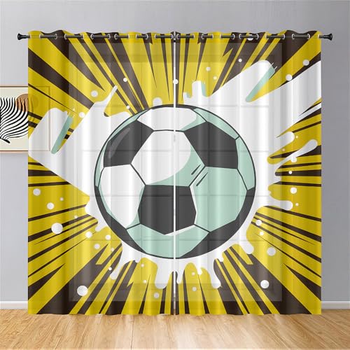 Mateju Lot de 2 Rideau Voilage, 3D Football, Rideau Semi-Transparent Intérieurs pour Chambre, Voilages pour Petites Fenêtres Draperies Souple à Oeillet...