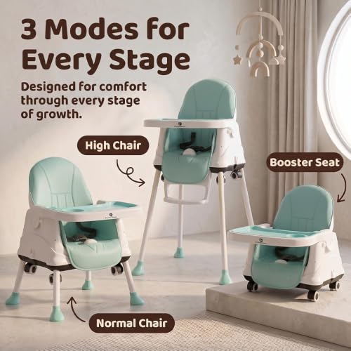 Image of StarAndDaisy High Chair for Baby /Baby Feeding Chair for 0 to 5 Years with 4 in-1 Multifunctions /High Chair with Wheels,Height Adjustable, Detachable Tray & 3-Point Safety Belt - Green