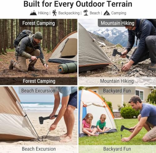 Image of Camping Hammer with 8 Pegs, Heavy-Duty Camping Mallet for Tent Stakes with Peg Puller, Bottle Opener, Storage Handle & Textured Striking Head for Hiking Backpacking (Khaki+Purple)