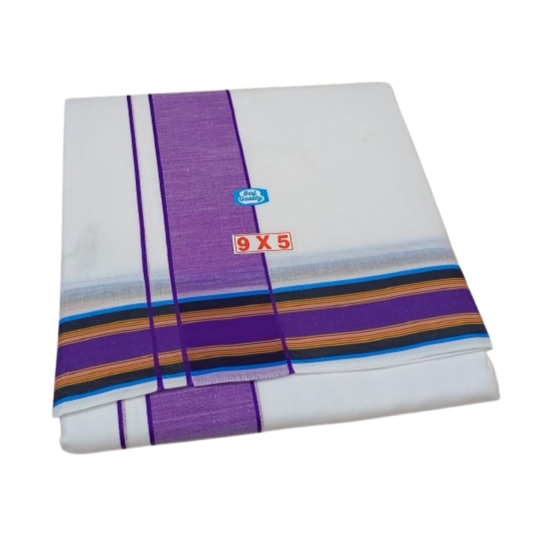9X5 Century Fine Quality Fancy Border Dhoti + Towel Set Attached (Pack of 1 Piece)-image-45