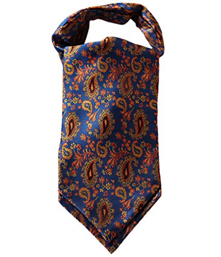 SetSense Men's Ascot Floral Paisley Jacquard Woven Cravat Tie Blue/Orange