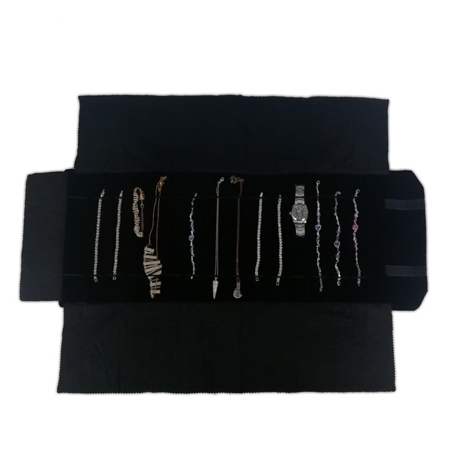 Podróżna kosmetyczka na biżuterię, Torba na rolkę do przechowywania biżuterii Aksamitny organizer Czarny Szary(Necklace Roll Bag 2)