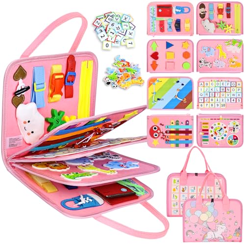 Image of Esjay Toddler Busy Board Montessori Toys for Girls, Sensory Book Educational Activities for Learning Fine Motor Skills, Birthday Gifts for Girls Toddlers, Travel Toys for Airplane Car, Fairy Horse