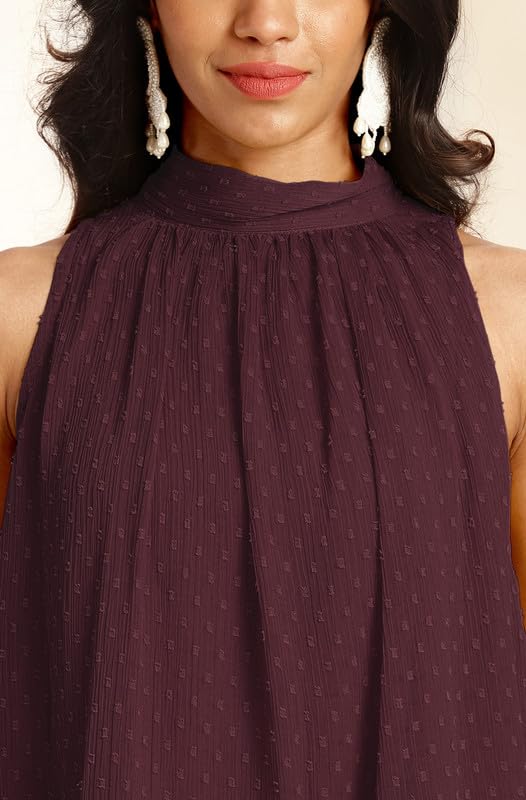 Image of Janasya Women's Chiffon Woven Design Gathered Co-Ord Set