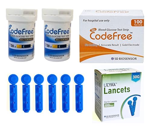 Image of SD Codefree Glucometer 100 Strips with 100 Round Lancets