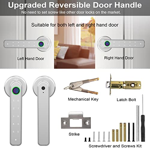 Eray Smart Fingerprint Door Lock, Keyless Entry Door Knob Lock Set, Keypad Code Door Lever Lock With Handle, Interior Security Lock Kit For Home Hotel Apartment Office Room-Silver #TOP5