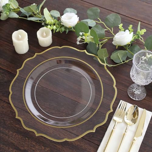 Platos desechables de plástico transparente con borde dorado, pack x10 de 13 in miniatura 1