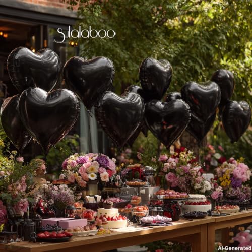 Image of 15Pcs Black Heart Balloons Helium 18 Inch Foil Balloons | Heart Shaped for Valentines Day Mother's Day Engagement Anniversary Birthday Bridal Wedding Party Decorations